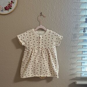 Petit Bateau Cream Dress with Red Heart Pattern
